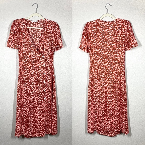 Keen The Label by The Shop Laguna Beach Rosie Wrap Midi Dress Red Coral Size S - Picture 2 of 10